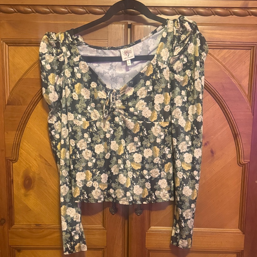 Self Esteem Floral Blouse in Green and Yellow